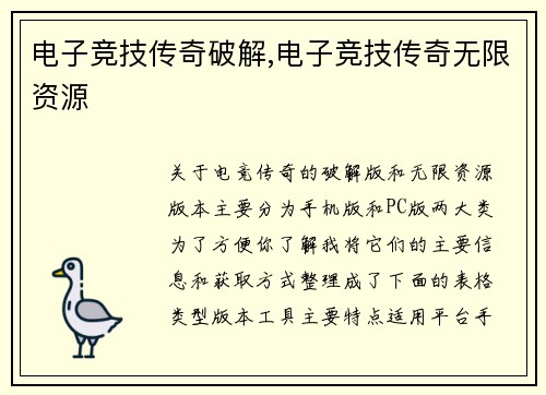 电子竞技传奇破解,电子竞技传奇无限资源